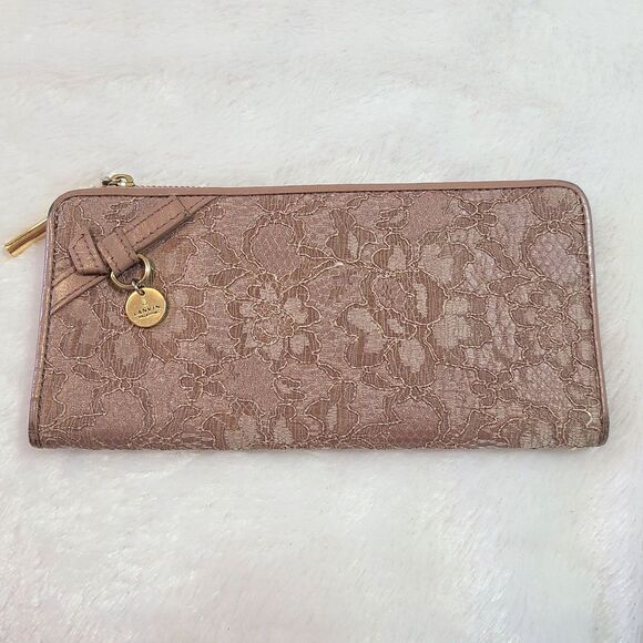 Lanvin Handbags - Lanvin | RARE Dusty Pink Floral Lace & Leather Bi-fold Long Wallet w/ Charm, GUC